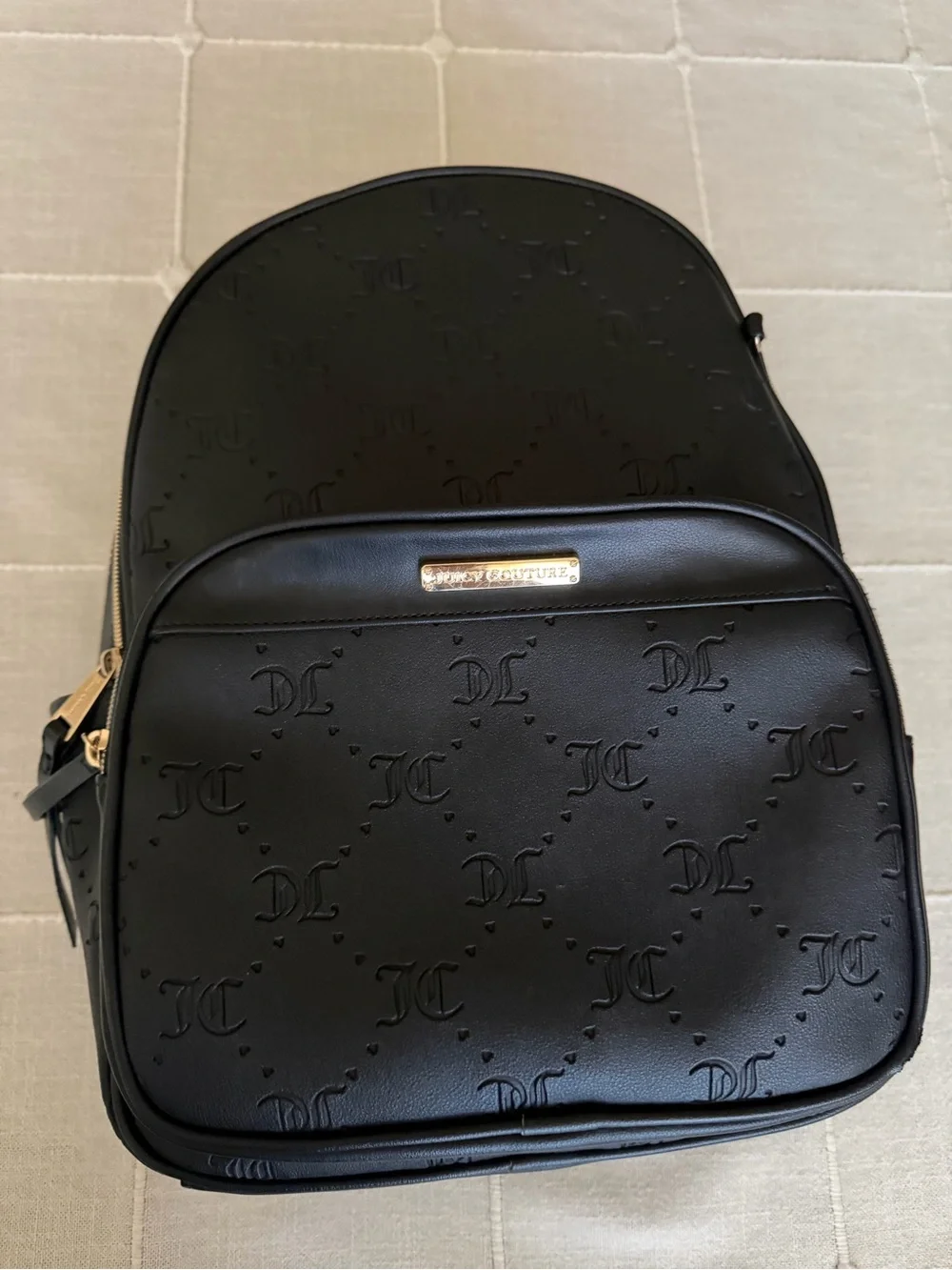 Juicy Couture Black Embossed Logo Backpack with Gold Hardware